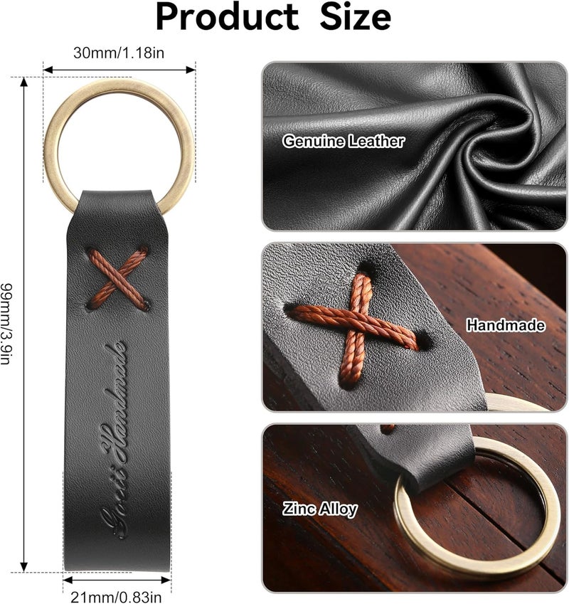 Handmade Genuine Leather Car Keychain 2 Pack, Metal key rings for car keys or Home Keys, Car Accessory for Men and Women(Brown&Black) - Image 2