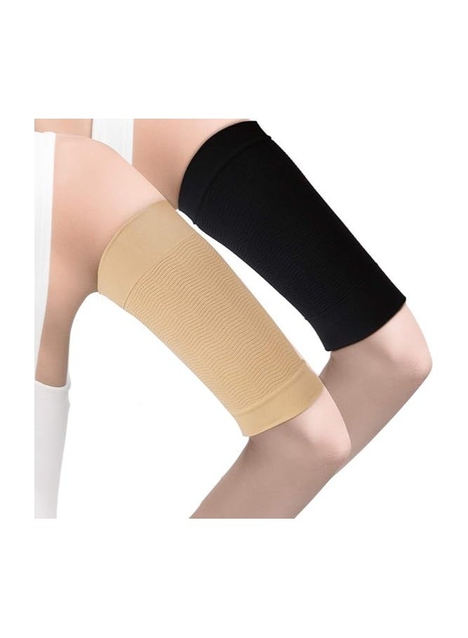 4 Pairs Slimming Arm Sleeves Arm Elastic Compression Arm Shapers Sport Arm Shapers for Women Girls (Black and Nude Color) - Image 1