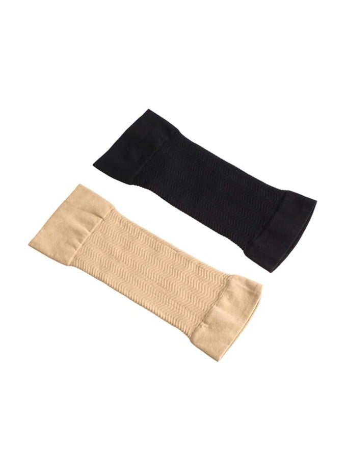4 Pairs Slimming Arm Sleeves Arm Elastic Compression Arm Shapers Sport Arm Shapers for Women Girls (Black and Nude Color) - Image 2