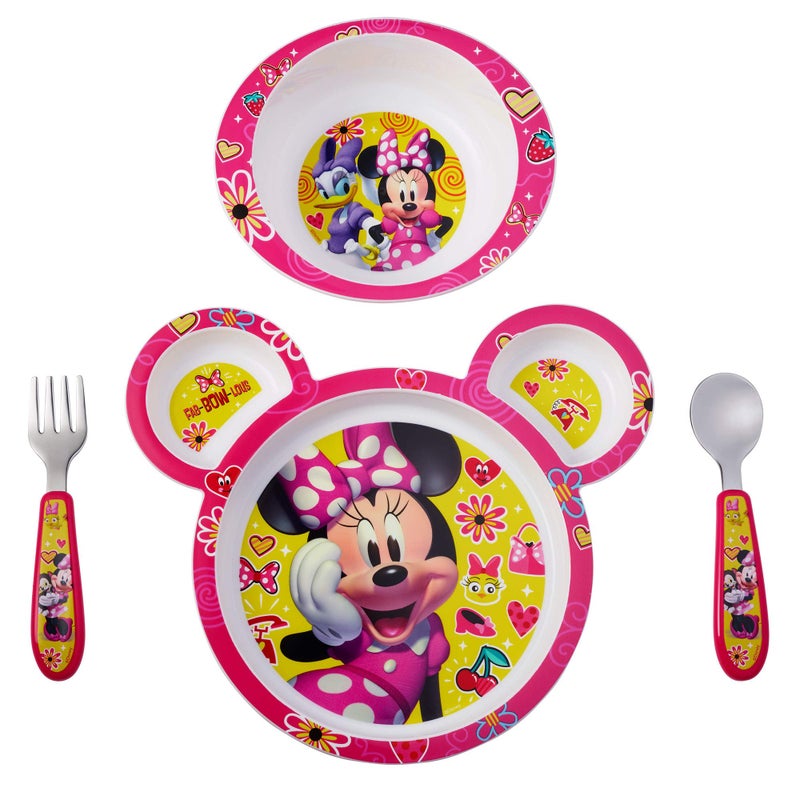 The First Years Disney Minnie Mouse Dinnerware Set - Toddler Plates and Toddler Utensils- 4 Piece Set - Image 1