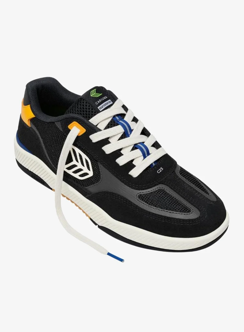 كاريوما SKATEGOAT C25 PRO Black Suede and Mesh Ivory Logo Yellow Sneaker