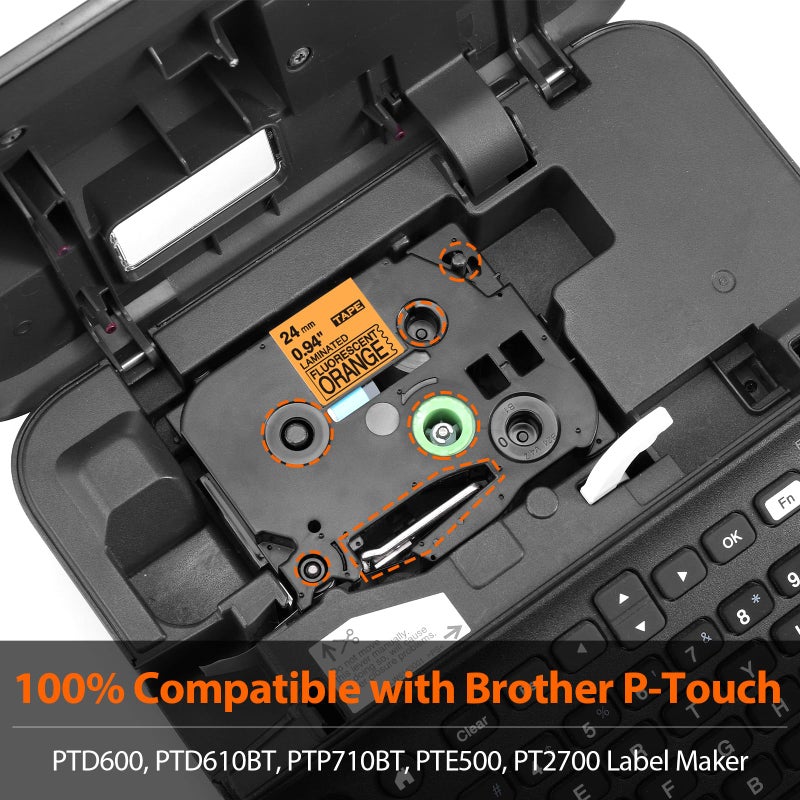 Label KINGDOM 1 Inch Replacement for Orange 24mm 0.94 Label Tape TZe-B51 TZB51 Laminated Tape for Brother Ptouch PT-P700 PT-P750W Label Maker, Black on Fluorescent Orange, 3-Pack - Image 2