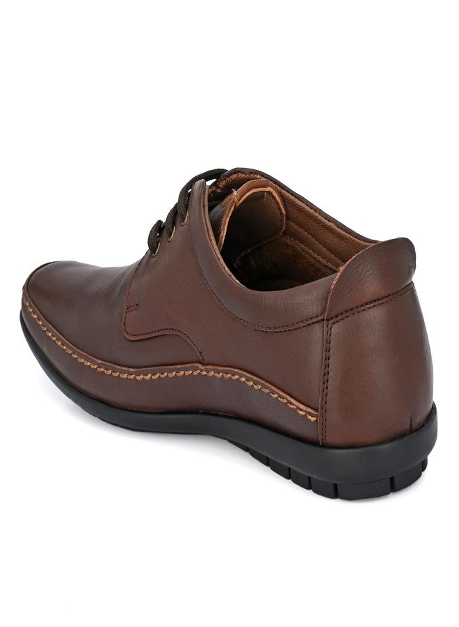 egoss Derby Formal Shoes for Men | Genuine Leather | Stretch Fit | Comfortable & Stylish | Ideal for Office & Business Wear – GS-247 | Brown, 8 - Image 3