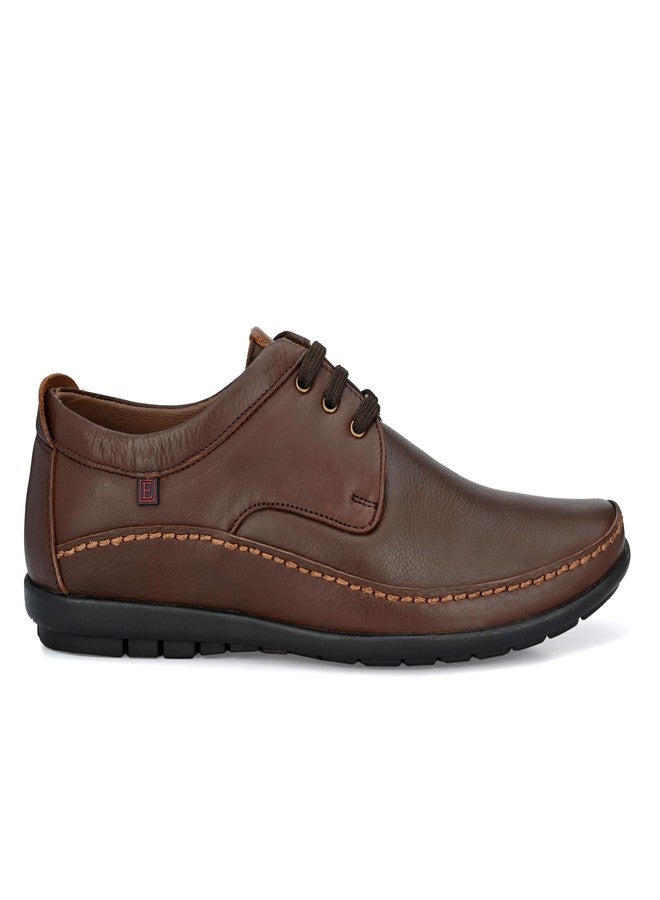 egoss Derby Formal Shoes for Men | Genuine Leather | Stretch Fit | Comfortable & Stylish | Ideal for Office & Business Wear – GS-247 | Brown, 8 - Image 4