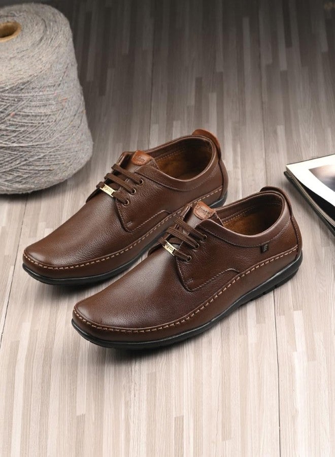 egoss Derby Formal Shoes for Men | Genuine Leather | Stretch Fit | Comfortable & Stylish | Ideal for Office & Business Wear – GS-247 | Brown, 8 - Image 2
