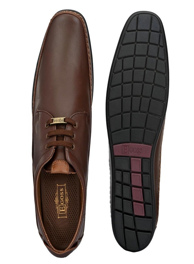 egoss Derby Formal Shoes for Men | Genuine Leather | Stretch Fit | Comfortable & Stylish | Ideal for Office & Business Wear – GS-247 | Brown, 8 - Image 5