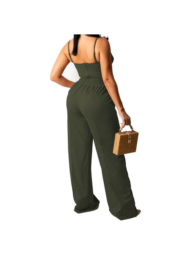 PINSV Women's Casual Wide Leg Pants High Waisted Drawstring Baggy Sweatpants Elastic Straight Leg Lounge Pants, 721 Army Green, XXL Long - Image 3