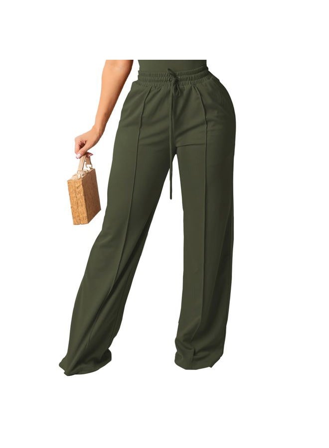 PINSV Women's Casual Wide Leg Pants High Waisted Drawstring Baggy Sweatpants Elastic Straight Leg Lounge Pants, 721 Army Green, XXL Long - Image 1