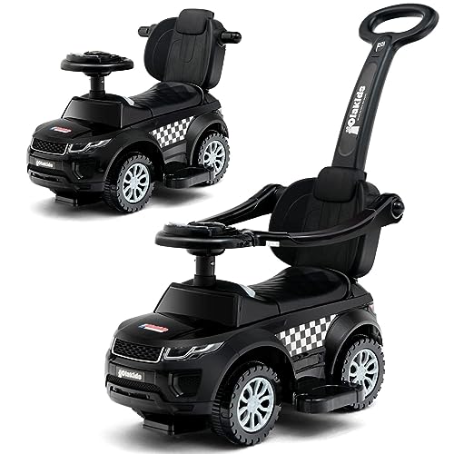 OLAKIDS 4 in 1 Ride on Push Car Toddlers Stroller Sliding Walking with Horn Music Lights Removable Guardrails and Handle Underneath Storage FoottoFloor Walker for Boys Girls Dark - Image 1
