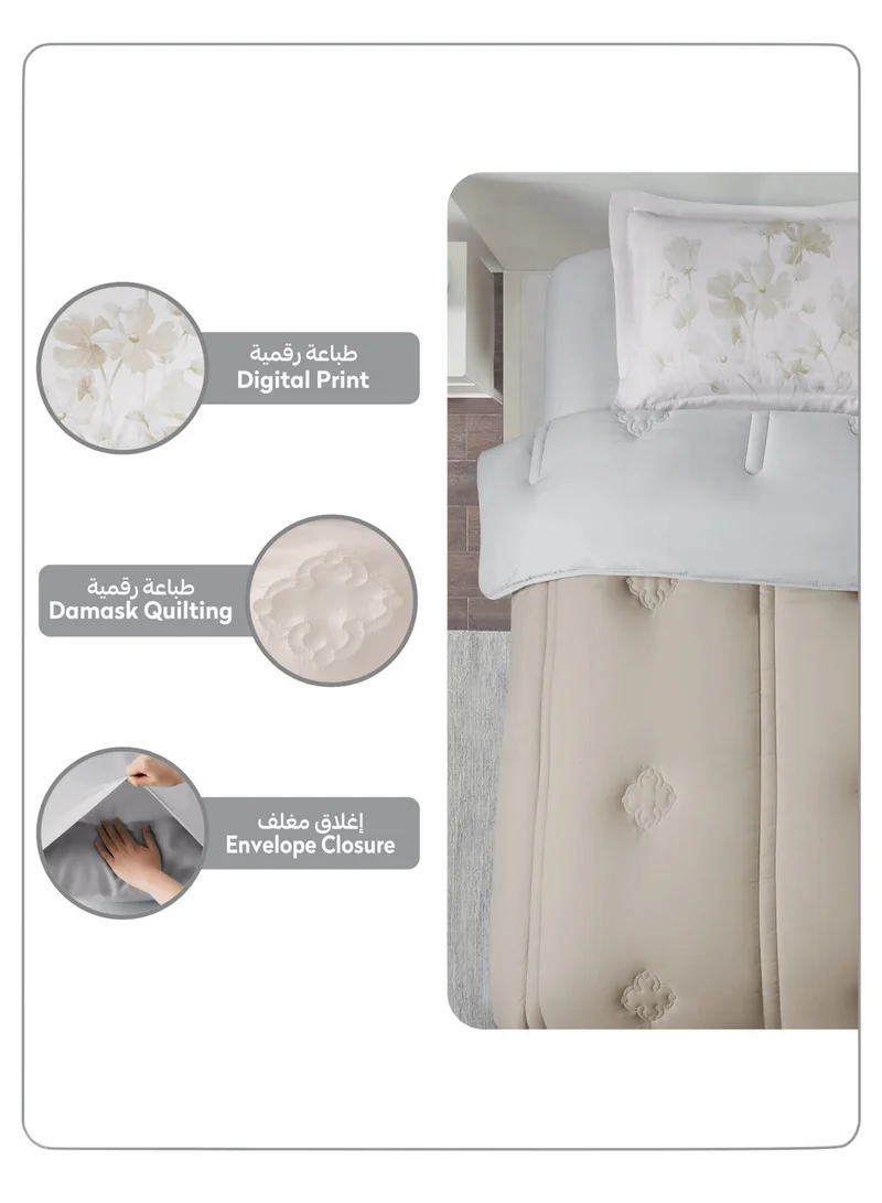Donetella SINGLE - 2Pcs Bedding Comforter Set, Single Size 170x230 cm - 2-Pcs Digital Print Quilted Bed Set, Microfiber Fabric - 1 Comforter And  1 Pillow Sham  | Best Price UAE