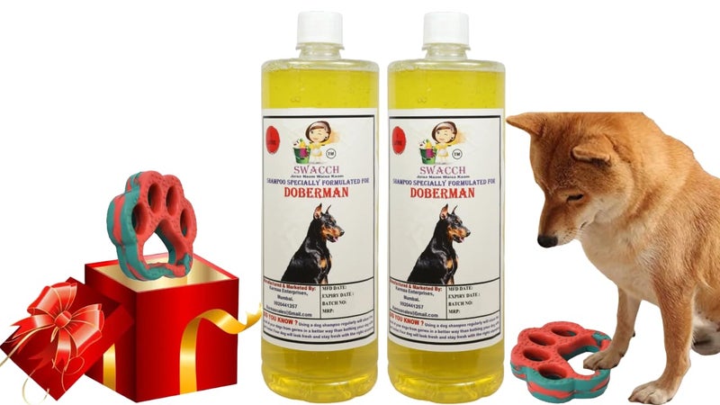 swacch Doberman Dog Shampoo + Paw Shape I Rubber Dog Toy for Training and Interactive I Durable & Safe I Combo Pack I 2 Litre Lemon - Image 1