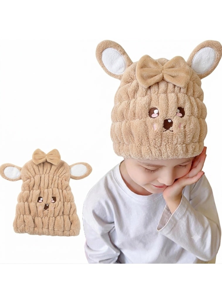 Kids Microfiber Hair Towel with Cute Bunny Design – Super Absorbent Quick-Dry Turban Cap – Soft, Lightweight & Comfortable – Helps Reduce Frizz and Breakage – Ideal After Bath or Swimming for Boys & Girls - Image 1