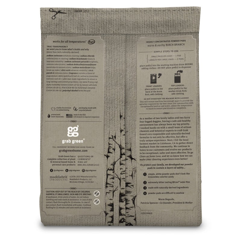 Grab Green Stoneworks Laundry Detergent Pods, Powered by Naturally-Derived Plant & Mineral-Based Powder Pods, Birch Branch, 50 Count (Pack of 1) Loads-EPA Safer Choice Certified - Image 2