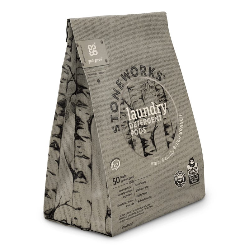 Grab Green Stoneworks Laundry Detergent Pods, Powered by Naturally-Derived Plant & Mineral-Based Powder Pods, Birch Branch, 50 Count (Pack of 1) Loads-EPA Safer Choice Certified - Image 4