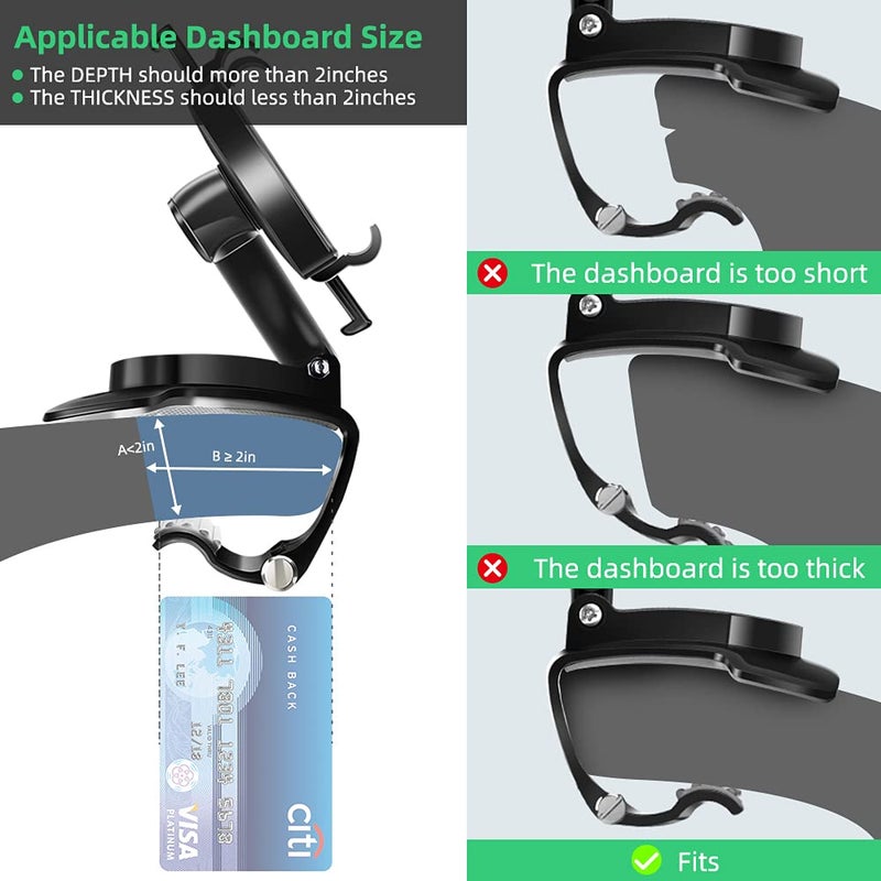 FONKEN Car Phone Mount, 360 Degree Rotation Dashboard Clip Mount, Compatible with iPhone 11/12 Pro Max XS Max XR 8 8Plus 7 Samsung Galaxy S10 S9 S8 LG and More - Image 2