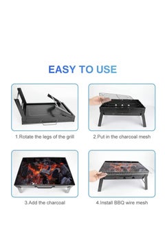 MARKQ Barbecue Grill, Portable Foldable Charcoal BBQ Grill for Outdoor Cooking Grilling Picnics Hiking Tailgating Backpacking Camping Grill 44.3 x 31 x 7 cm  - Image 4