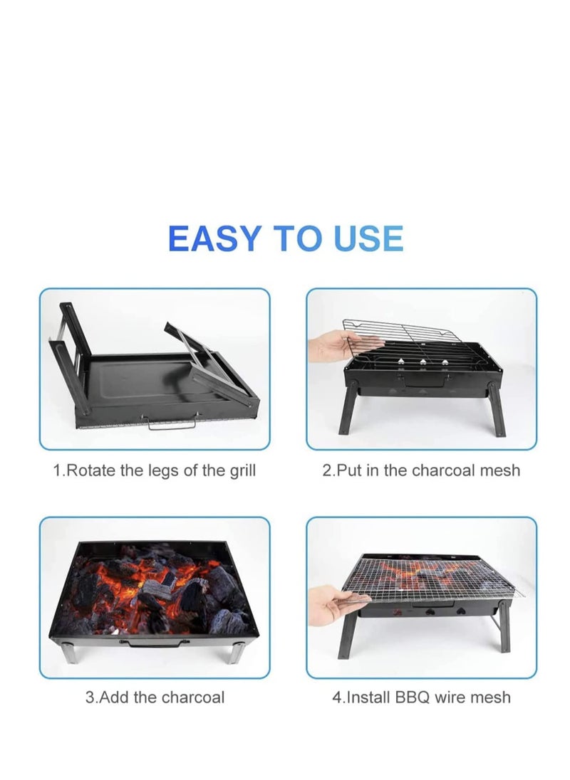 MARKQ Barbecue Grill, Portable Foldable Charcoal BBQ Grill for Outdoor Cooking Grilling Picnics Hiking Tailgating Backpacking Camping Grill 44.3 x 31 x 7 cm  - Image 4