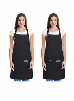 Y&D 2 Pack Kitchen Apron for Women, Unisex Adjustable Cooking with Pockets, Canvas Waterproof Home Kitchen, Restaurant, Coffee House  - Image 1
