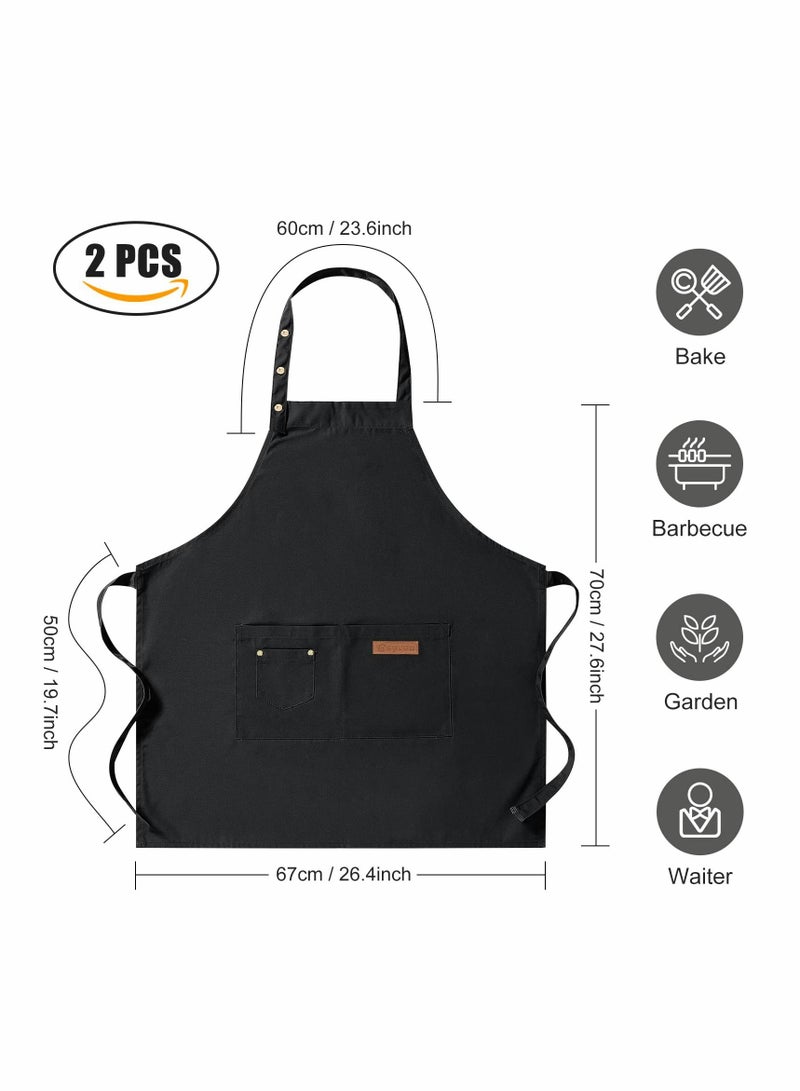 Y&D 2 Pack Kitchen Apron for Women, Unisex Adjustable Cooking with Pockets, Canvas Waterproof Home Kitchen, Restaurant, Coffee House - Image 2