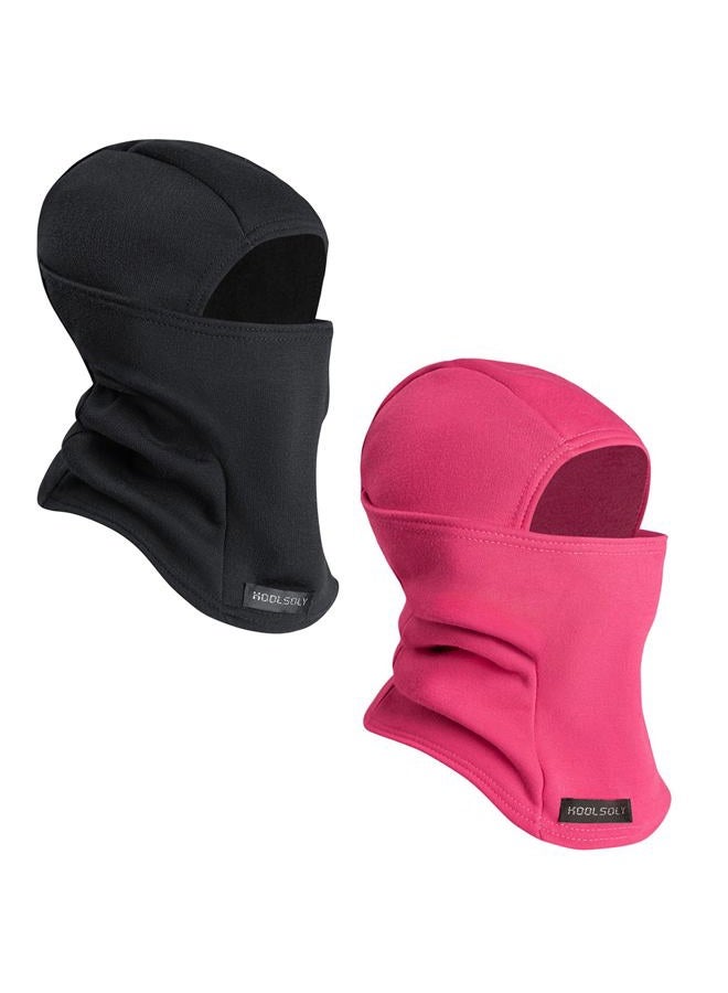 KOOLSOLY Kids Balaclava Face Mask, Winter Hat Face Warmer for Cold Weather Ski Mask for Boys Girls, Black+rose Red, One Size - Image 1