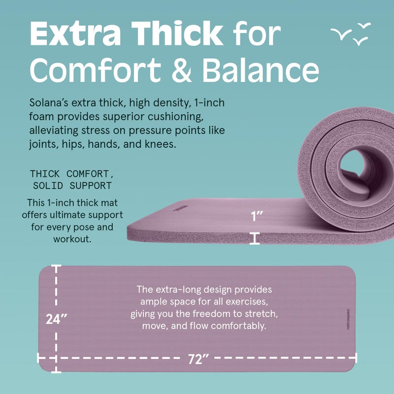 Retrospec Solana Yoga Mat 1" Thick with Nylon Strap for Men & Women - Non Slip Exercise Mat for Home Yoga, Pilates, Stretching, Floor & Fitness Workouts, Violet Haze - Image 3