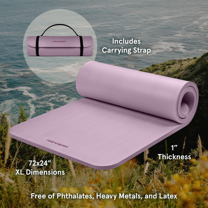 Retrospec Solana Yoga Mat 1" Thick with Nylon Strap for Men & Women - Non Slip Exercise Mat for Home Yoga, Pilates, Stretching, Floor & Fitness Workouts, Violet Haze - Image 2