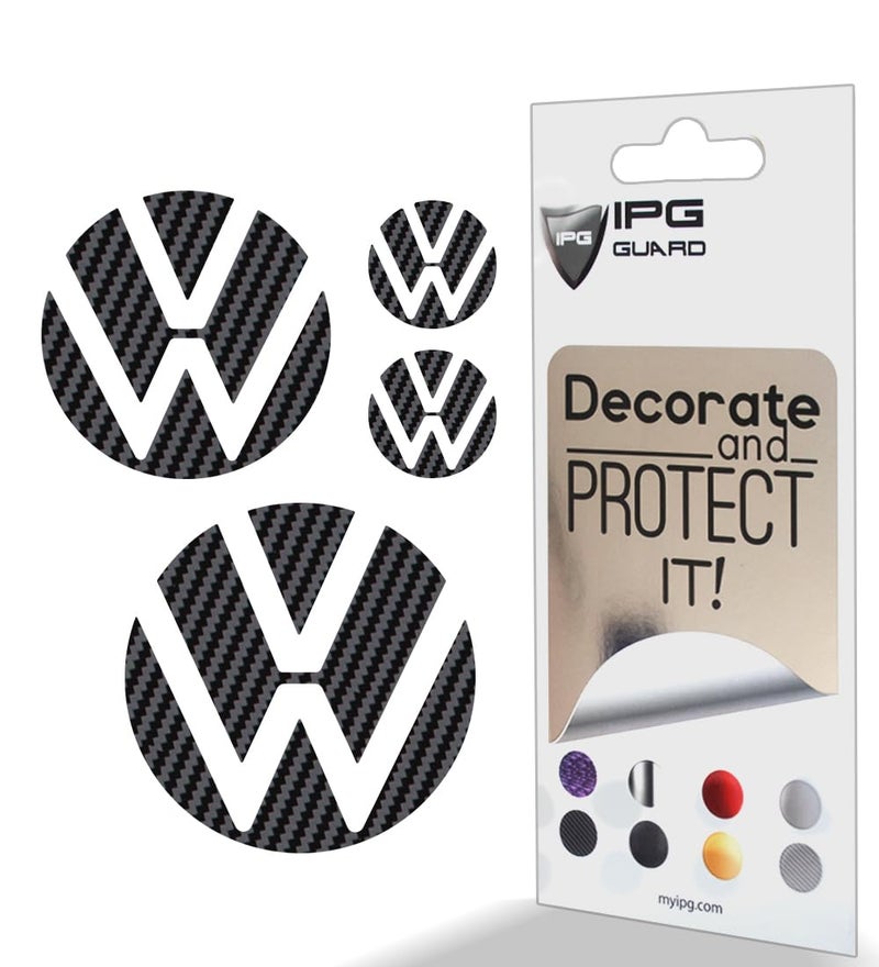 IPG Decal Made for Volkswagen 2021 Passat Polo Tiguan Golf Rear/Front Emblem Logo Decals Stickers Set (4 Units) (Black Carbon Fiber) - Image 1
