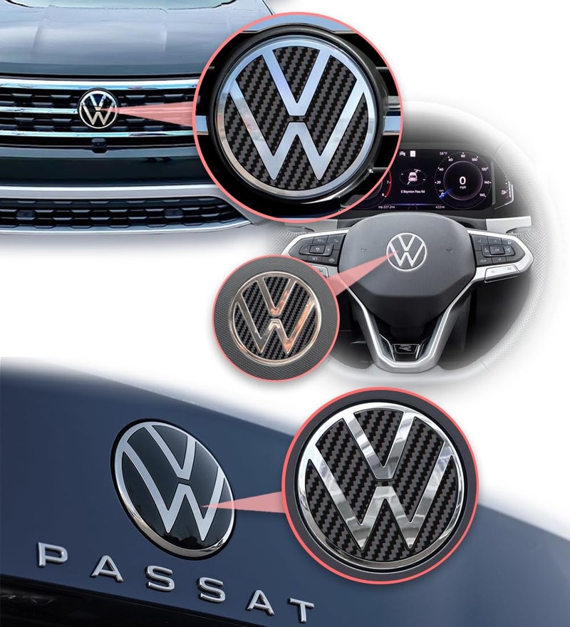 IPG Decal Made for Volkswagen 2021 Passat Polo Tiguan Golf Rear/Front Emblem Logo Decals Stickers Set (4 Units) (Black Carbon Fiber) - Image 2