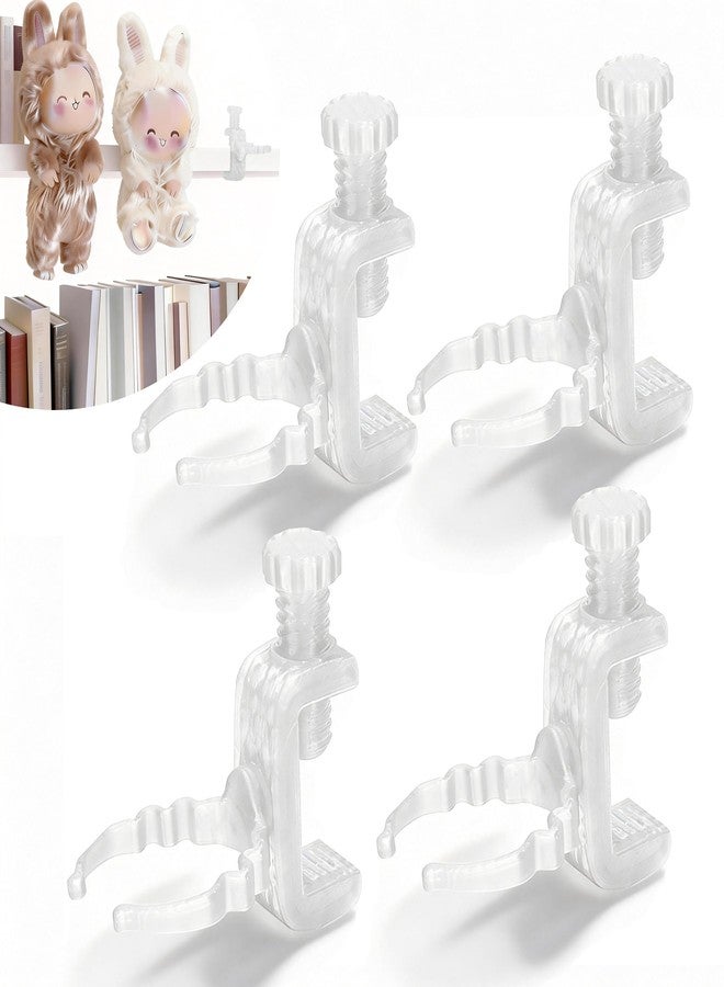 MDOWOK Floating Doll Holder for Shelves & Desktops: Invisible Display Clamp with Universal Fit for 2-7" Figures, Floating Design, Edge-Mount S Size for Furniture (0.3-1.0" Thick) (S Type Fit 2-7" Dolls 4 Set White) - Image 2