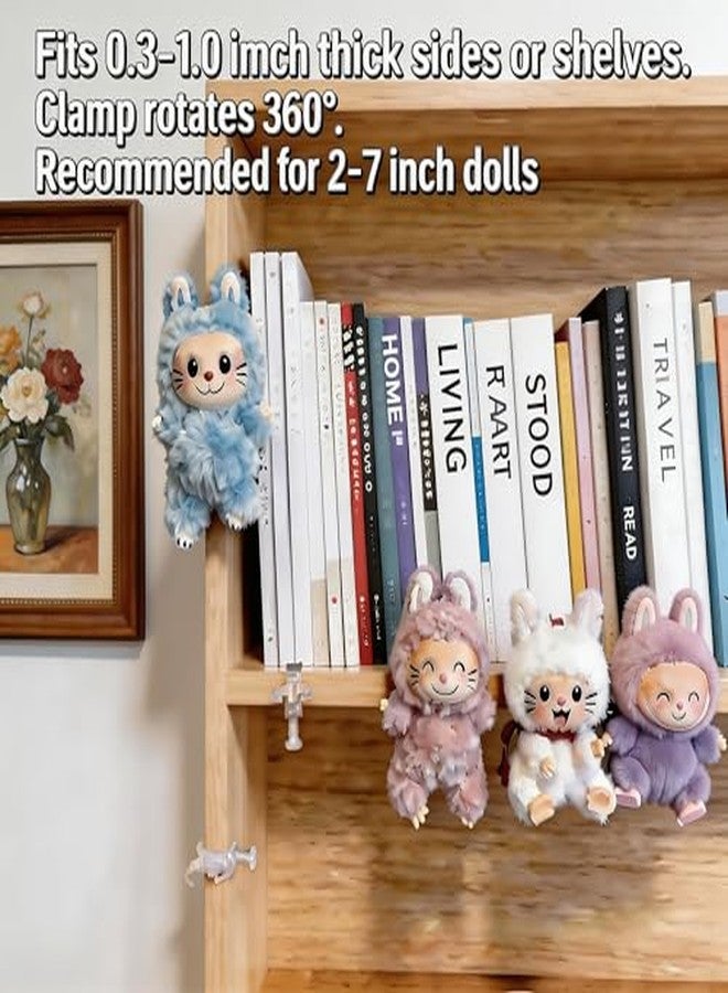 MDOWOK Floating Doll Holder for Shelves & Desktops: Invisible Display Clamp with Universal Fit for 2-7" Figures, Floating Design, Edge-Mount S Size for Furniture (0.3-1.0" Thick) (S Type Fit 2-7" Dolls 4 Set White) - Image 3
