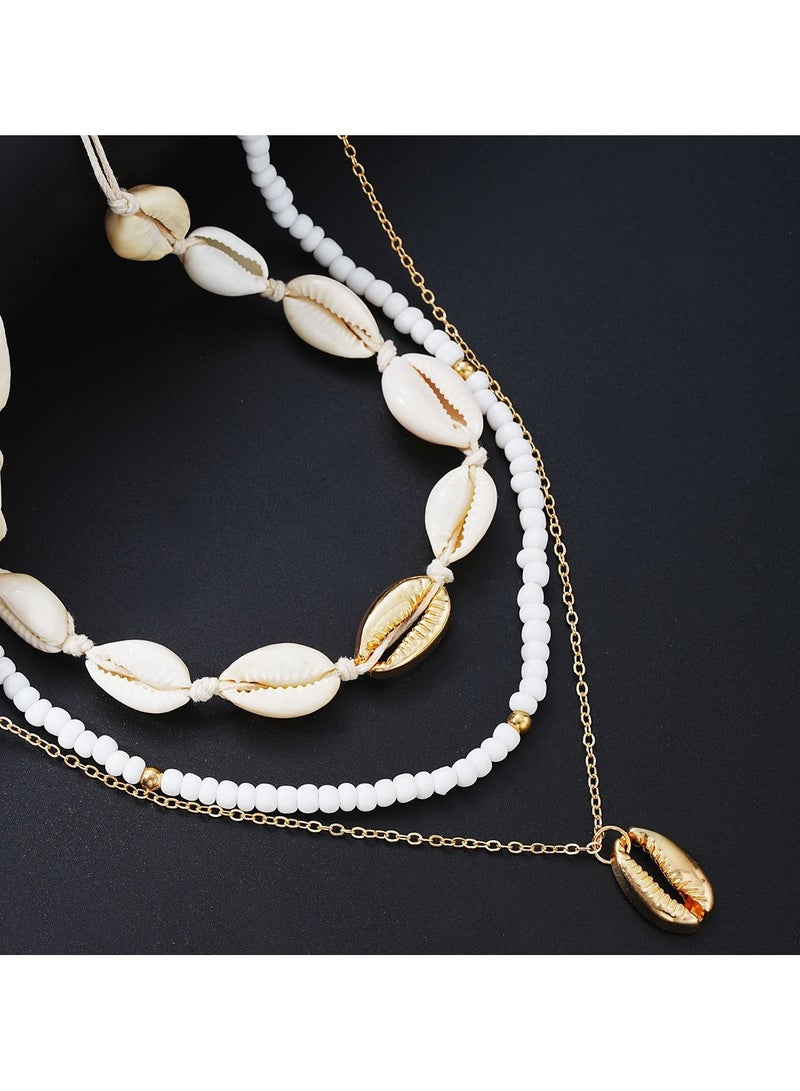 Huitich 14-piece gold color tone beach jewelry set with necklace, bracelet, and anklet pearl and shell style  - Image 3