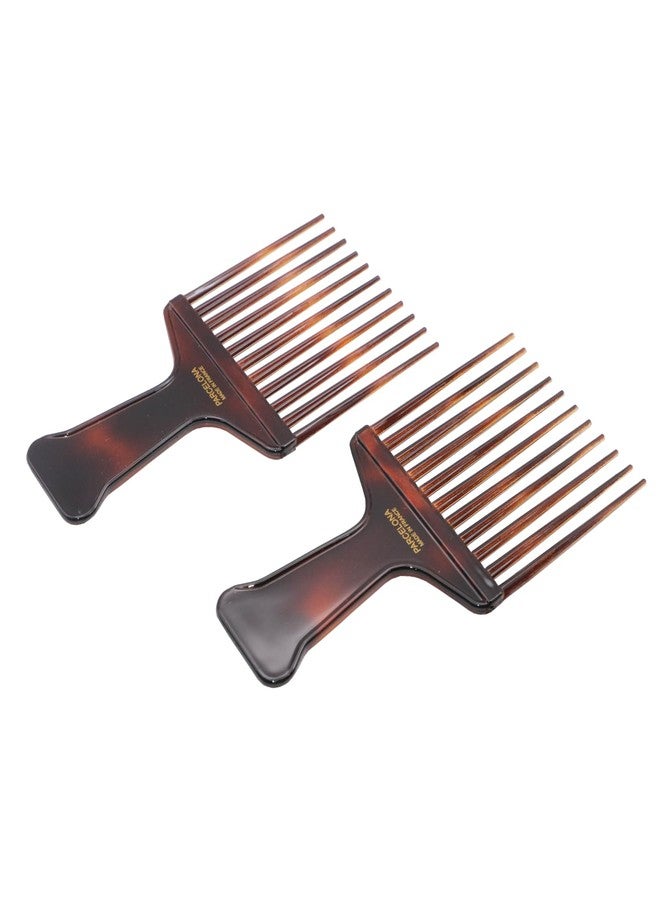 Parcelona French Afro Wide Shell Brown Large 5” Celluloid Set of 2 Salon Style Detangle Hair Styling Hair Pick Combs for Wet or Dry Hair - Image 1