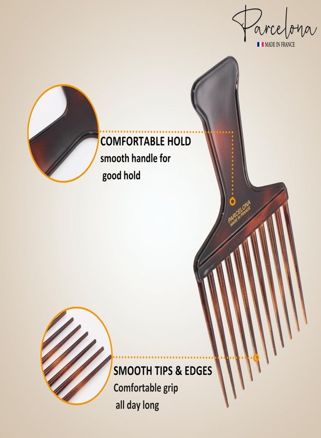 Parcelona French Afro Wide Shell Brown Large 5” Celluloid Set of 2 Salon Style Detangle Hair Styling Hair Pick Combs for Wet or Dry Hair - Image 3
