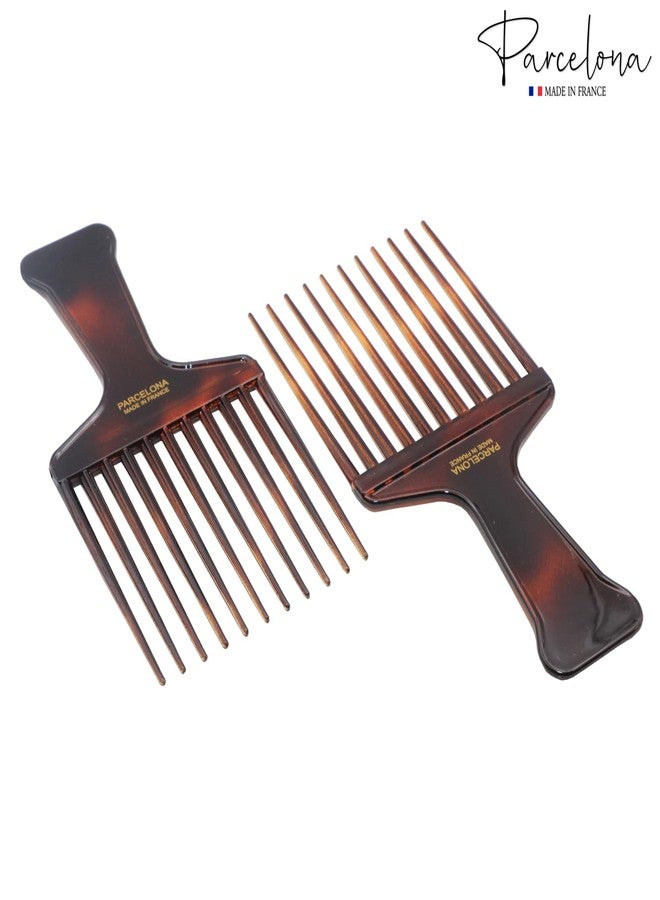 Parcelona French Afro Wide Shell Brown Large 5” Celluloid Set of 2 Salon Style Detangle Hair Styling Hair Pick Combs for Wet or Dry Hair - Image 4