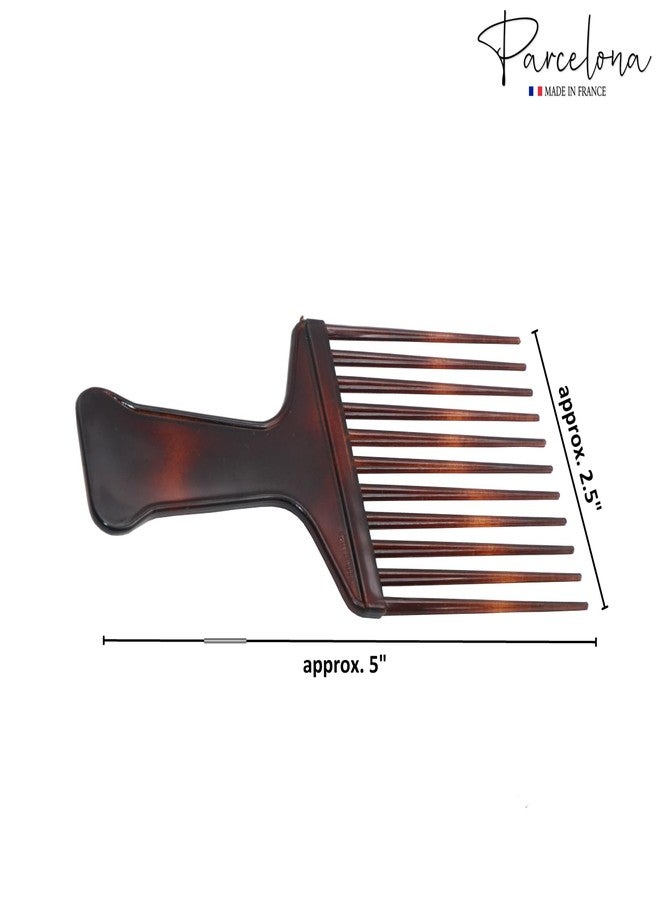 Parcelona French Afro Wide Shell Brown Large 5” Celluloid Set of 2 Salon Style Detangle Hair Styling Hair Pick Combs for Wet or Dry Hair - Image 5
