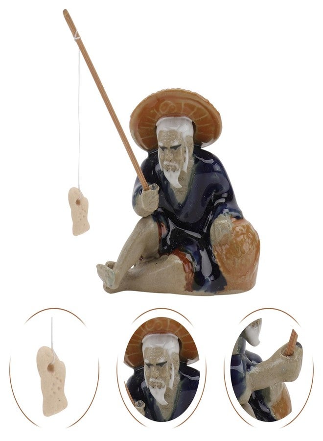 HOMSFOU Ceramic Fisherman Ornament 2.36X2.16X1.18In Asian Fisherman Fish Tank Decor Miniature Bonsai Sculpture for Indoor Outdoor Garden Decoration - Image 2
