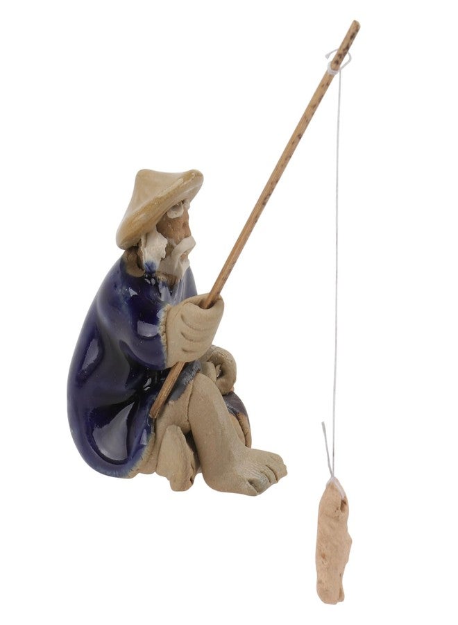 HOMSFOU Ceramic Fisherman Ornament 2.36X2.16X1.18In Asian Fisherman Fish Tank Decor Miniature Bonsai Sculpture for Indoor Outdoor Garden Decoration - Image 1