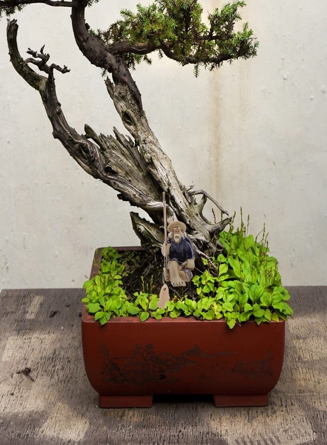 HOMSFOU Ceramic Fisherman Ornament 2.36X2.16X1.18In Asian Fisherman Fish Tank Decor Miniature Bonsai Sculpture for Indoor Outdoor Garden Decoration - Image 4