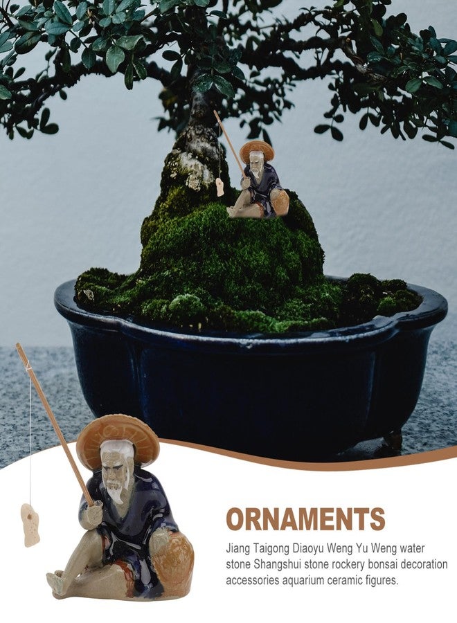 HOMSFOU Ceramic Fisherman Ornament 2.36X2.16X1.18In Asian Fisherman Fish Tank Decor Miniature Bonsai Sculpture for Indoor Outdoor Garden Decoration - Image 5