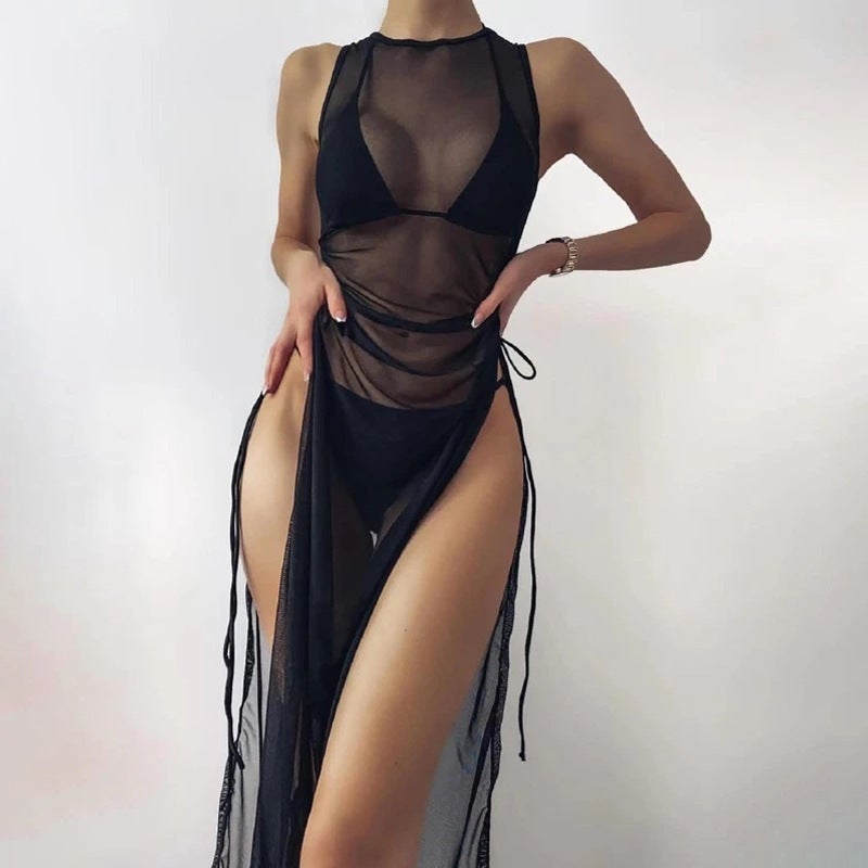New Solid Color Bikini Blouse Beach Dress Three-Piece Swimsuit Women'S High-End Spring Swimsuit - Image 2