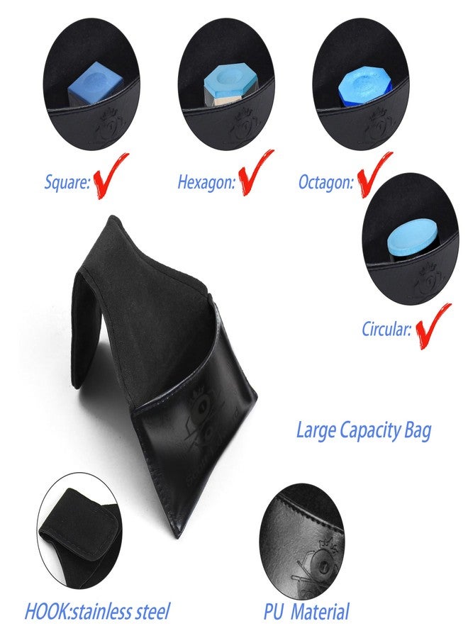 NCGDPZY 5pcs Portable Billiard Cue Chalk Holder Pouch with Clip - Pool Billiards Snooker Accessories, Black Chalk Bag for Cue and Pool Table - Image 2