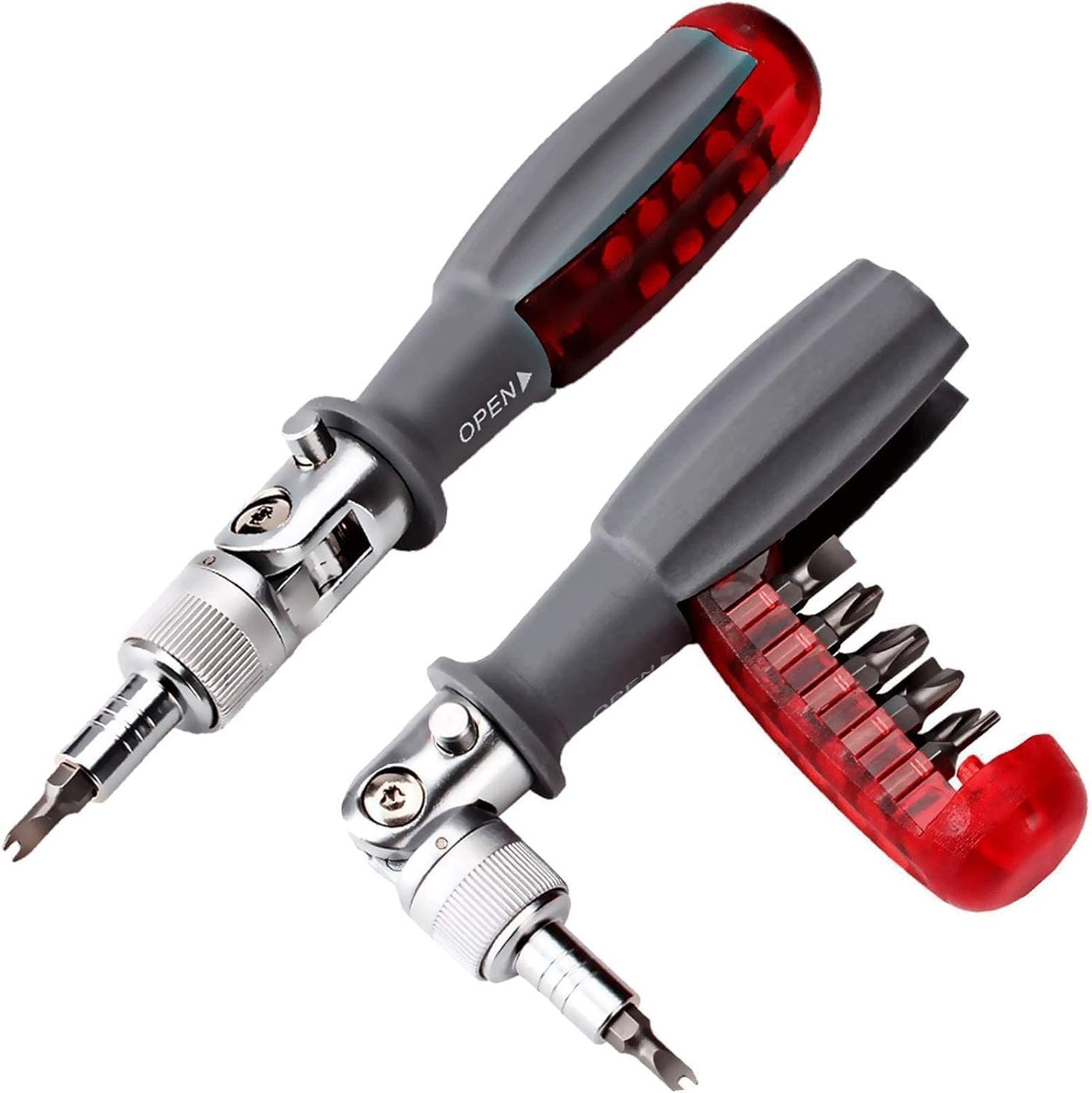Derovan 10-in-1 Multi-Angle Ratchet Screwdriver – Compact Ratcheting Handle with 10 Interchangeable Bits, 180° Adjustable Head, Magnetic Storage, Ergonomic Grip