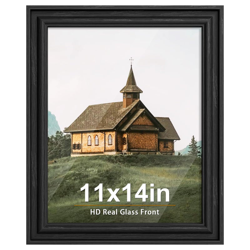 PEALSN 11x14 Picture Frame with Real Glass Front and Black Backboard, Wall Gallery Photo Frames for Wall Mounting or Tabletop Display - Image 1