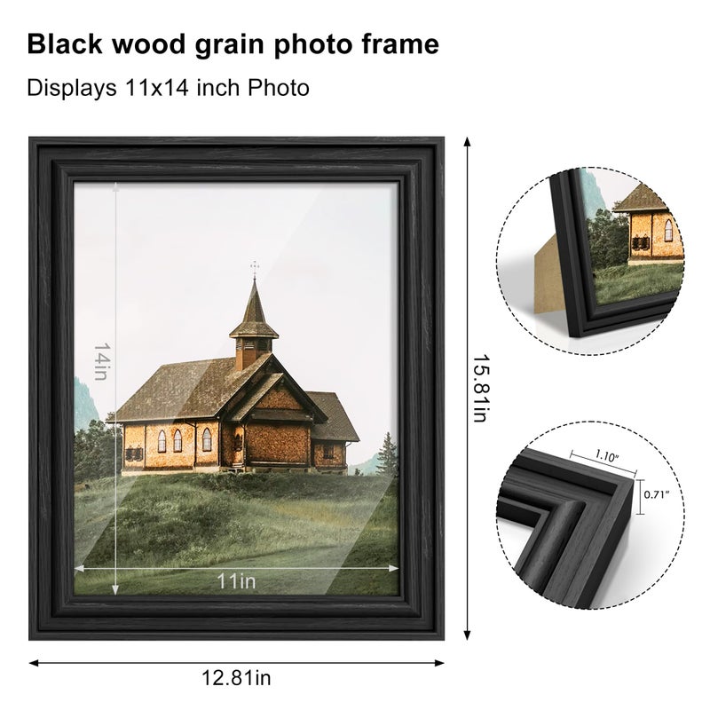 PEALSN 11x14 Picture Frame with Real Glass Front and Black Backboard, Wall Gallery Photo Frames for Wall Mounting or Tabletop Display - Image 2