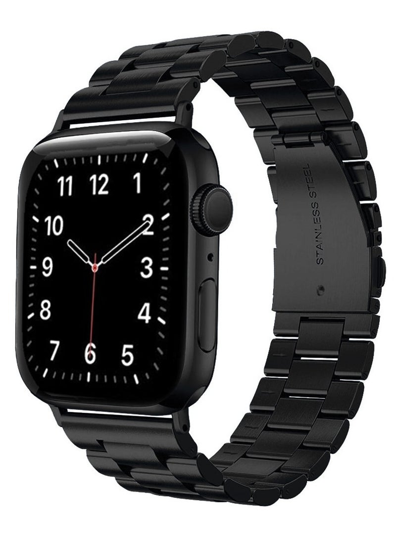 TIGER Black Stainless Steel Strap for 49mm, 46mm, 45mm, 44mm, 42mm – Premium Metal Watch Band Replacement – Adjustable & Durable – Sleek Design for Smartwatch Series Ultra 3 to Series 1, SE & More - Image 1