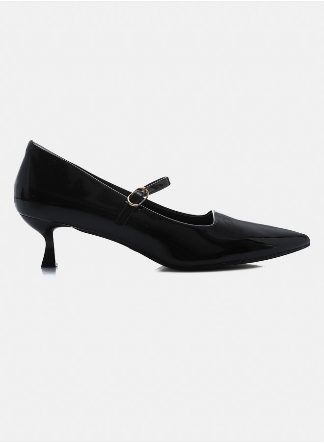 DejaVu - Black Pointed Toecap Kitten Heels - Image 1
