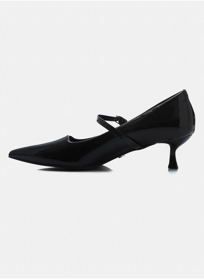 DejaVu - Black Pointed Toecap Kitten Heels - Image 1