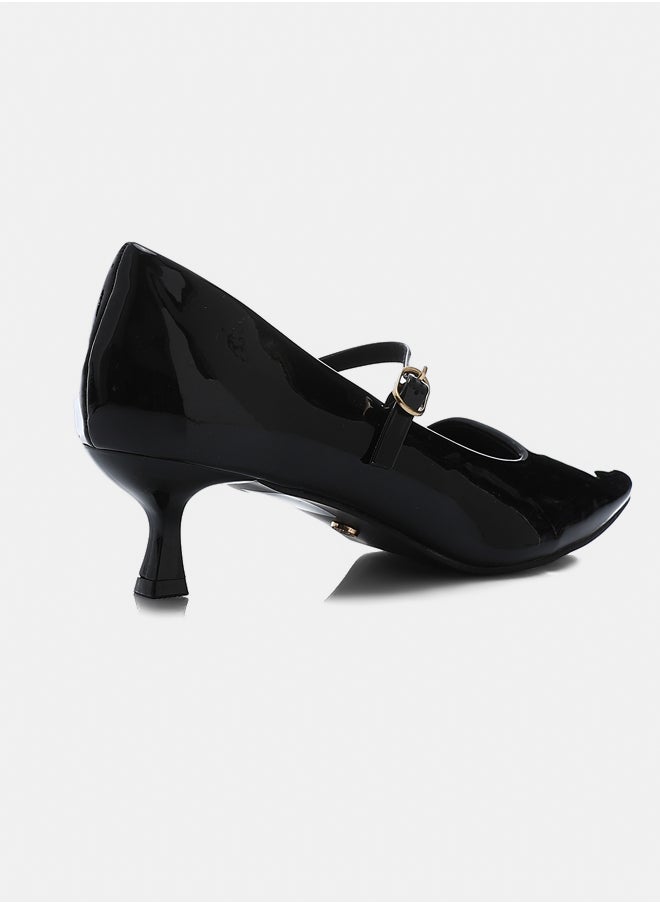 DejaVu - Black Pointed Toecap Kitten Heels - Image 1