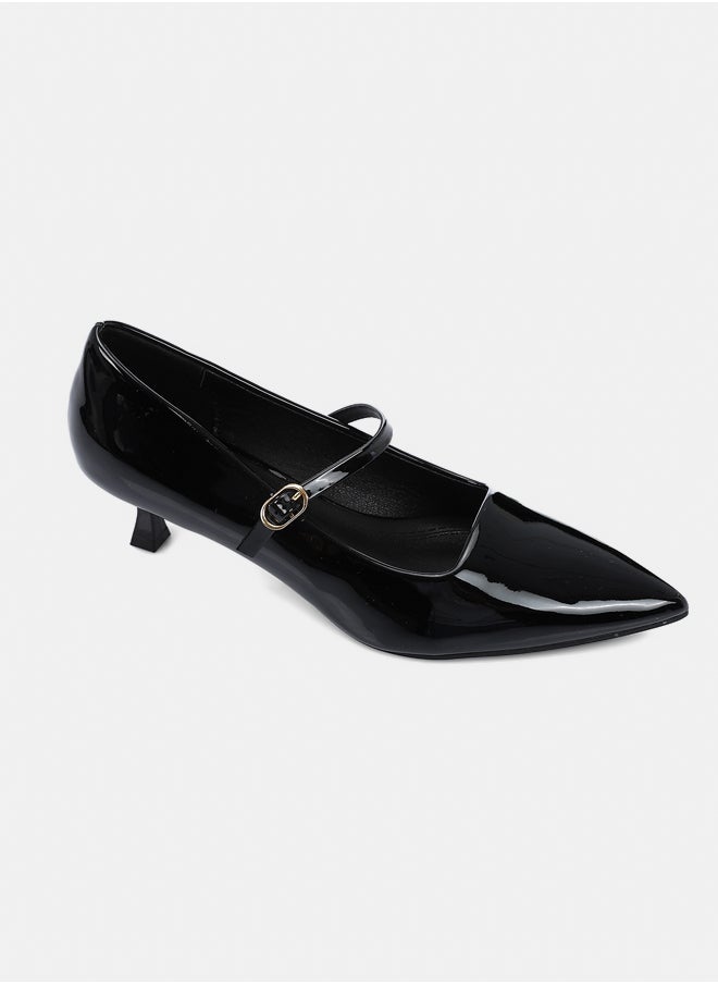 DejaVu - Black Pointed Toecap Kitten Heels - Image 1
