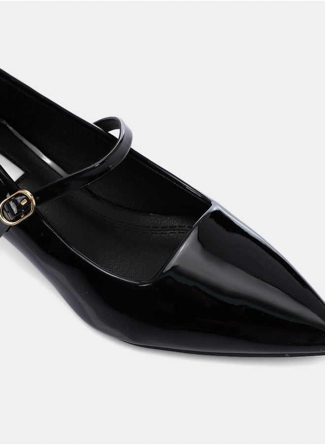 DejaVu - Black Pointed Toecap Kitten Heels - Image 1